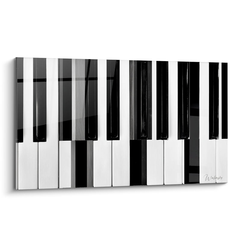 Tableau Musique noir et blanc reflets verticaux touches - Clavier en gros plan - Edition Musique