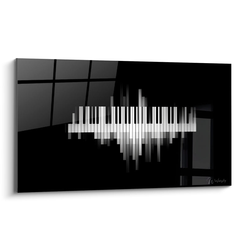 Tableau Musique noir et blanc touches fragmentées éclatées - Fenêtre géométrique en fond - Edition Musique