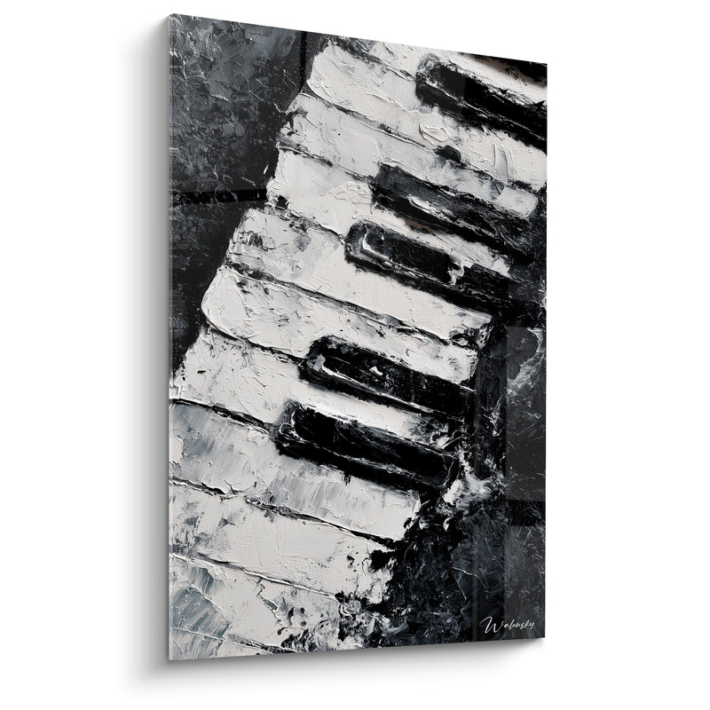 Tableau Musique blanc et noir touches empâtées obliques - Diagonale du clavier - Edition Musique