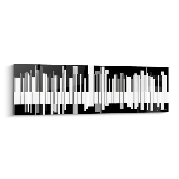 Cuadro Música blanco y negro teclas desafinadas - Teclado fragmentado panorámico - Edición Música