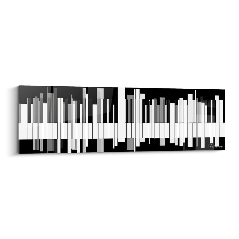 Tableau Musique noir et blanc touches désaccordées - Clavier fragmenté panoramique - Edition Musique