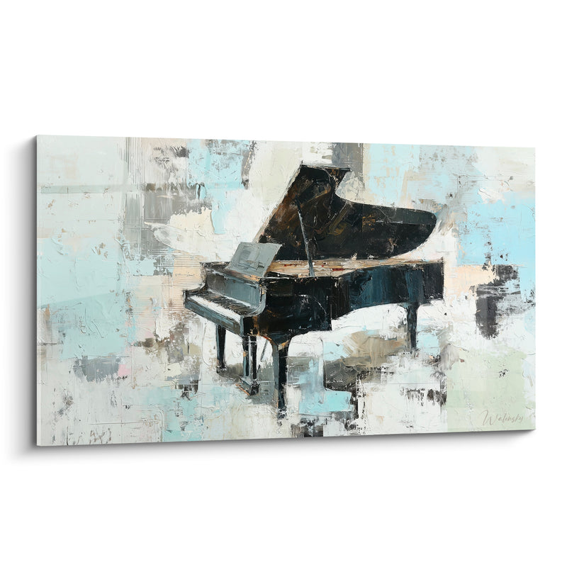 Tableau Musique piano noir bleu pâle pupitre ouvert - Support à partition - Edition Musique