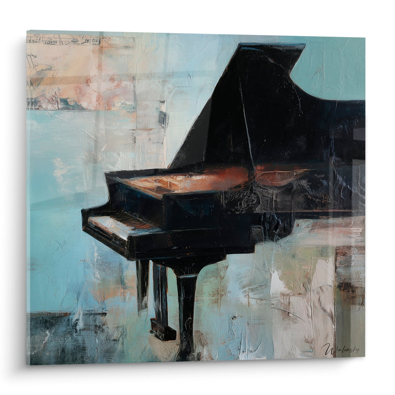 Tableau Musique piano noir et bleu céladon ouvert - Couvercle relevé - Edition Musique