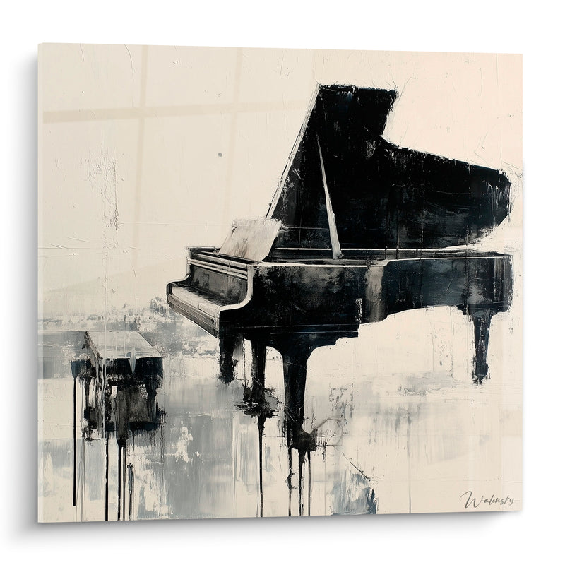 Tableau Musique noir et ivoire tabouret reflété - Coulures verticales - Edition Musique