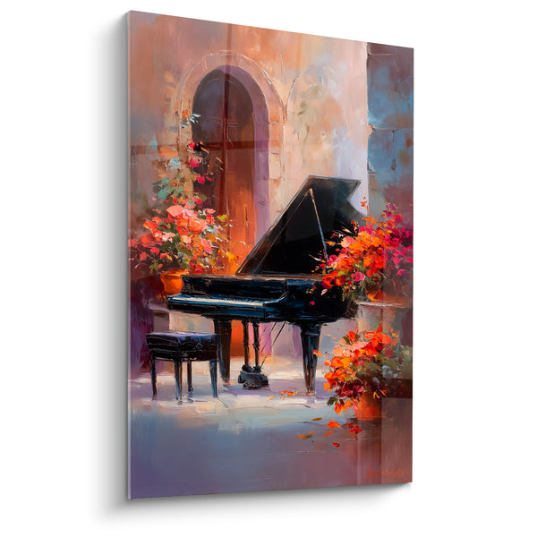 Music Painting Piano Black in Front of Ancient Vaulted Door - Stone Arch Patina - Music Edition