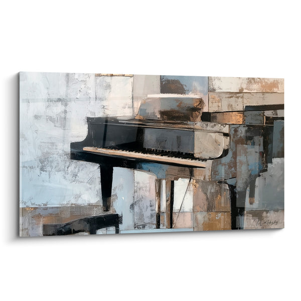 Music Painting Piano Black and Gray Blocks Patchwork - Wall Mosaic - Music Edition