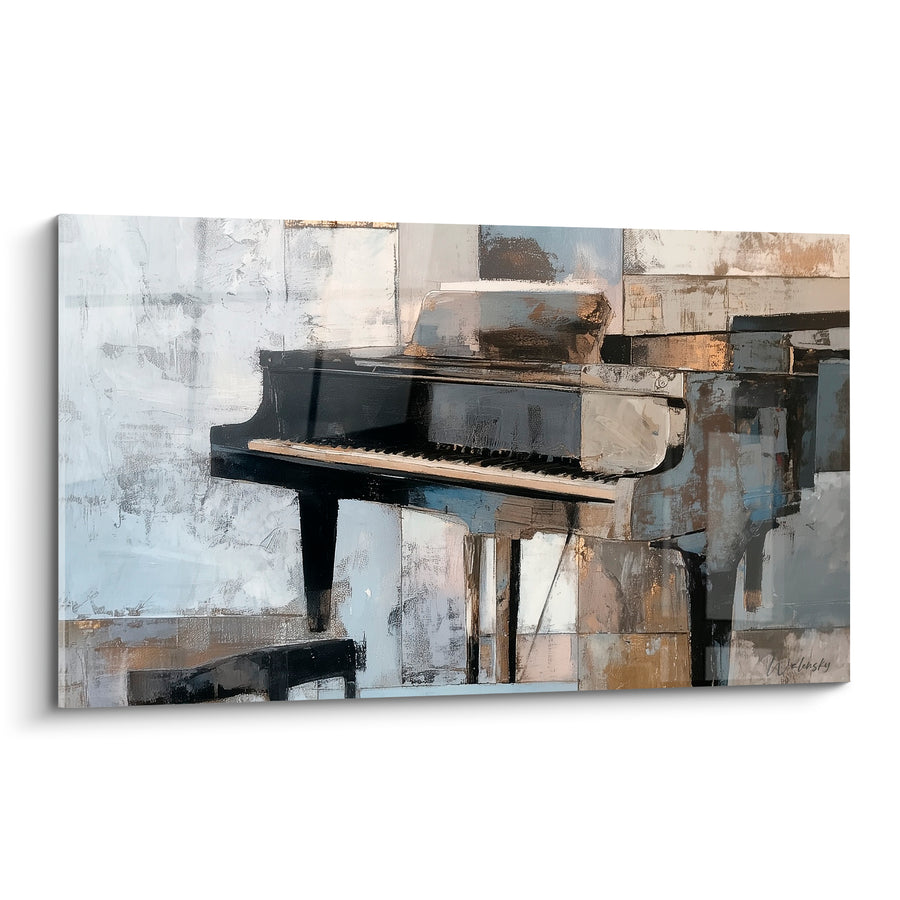 Tableau Musique piano noir et gris blocs patchwork - Mosaïque murale - Edition Musique