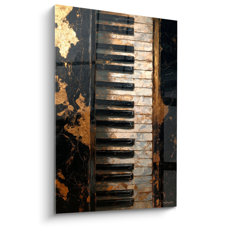 Tableau Musique noir et doré éclats de peinture - Craquelures dorées - Edition Musique
