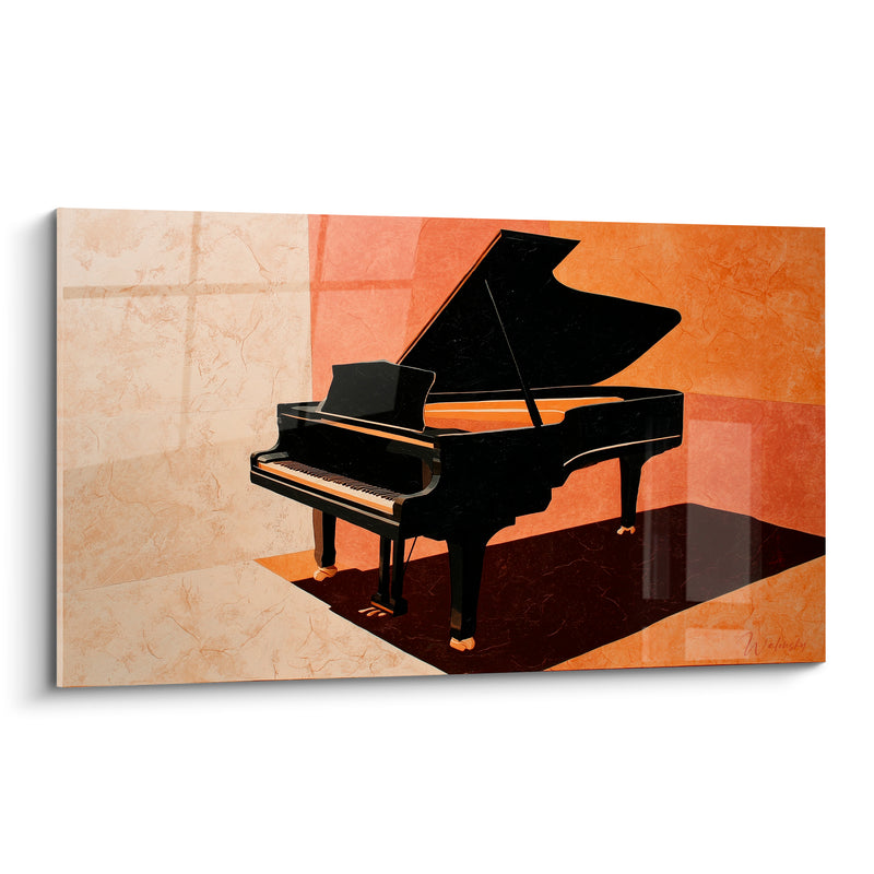 Tableau Musique piano noir et ocre ombre projetée - Fenêtre lumineuse au mur - Edition Musique