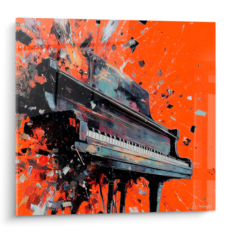 Tableau Musique orange et noir fragments volants - Confettis en suspension - Edition Musique