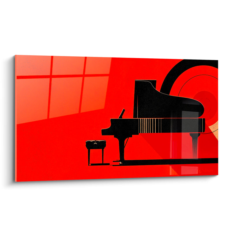 Tableau Musique orange et noir fenêtre géométrique - Cercles concentriques rouges - Edition Musique