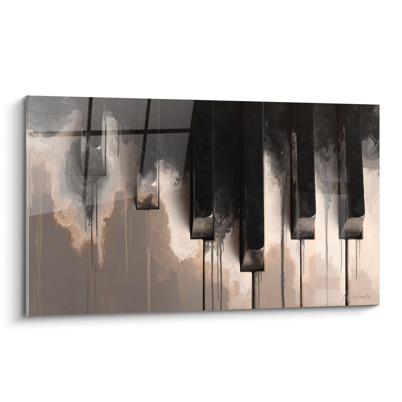 Tableau Musique touches noir et beige coulures verticales - Ruissellement des touches - Edition Musique