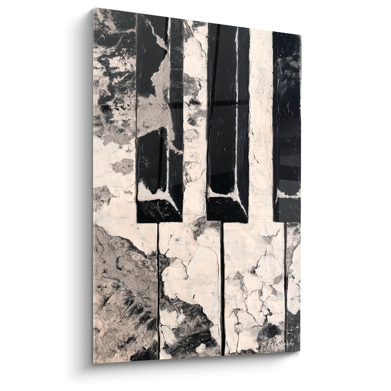 Tableau Musique touches noir et blanc craquelées - Surface érodée - Edition Musique