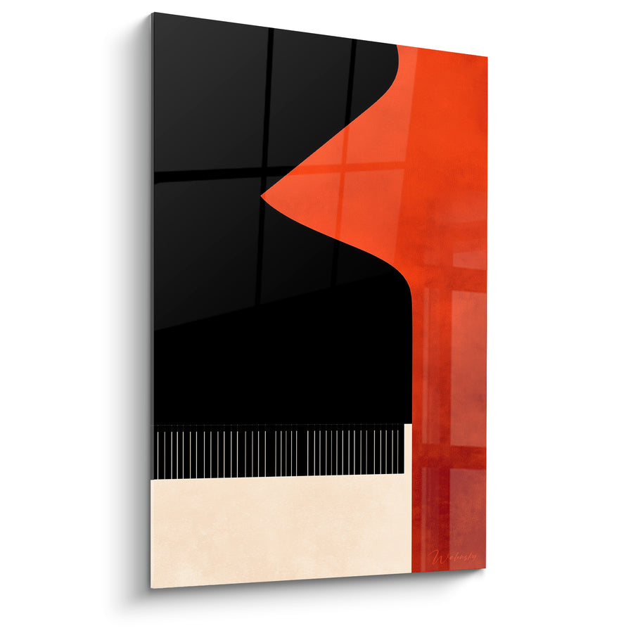 Tableau Musique noir et orange piano graphique minimaliste - Silhouette du couvercle - Edition Musique