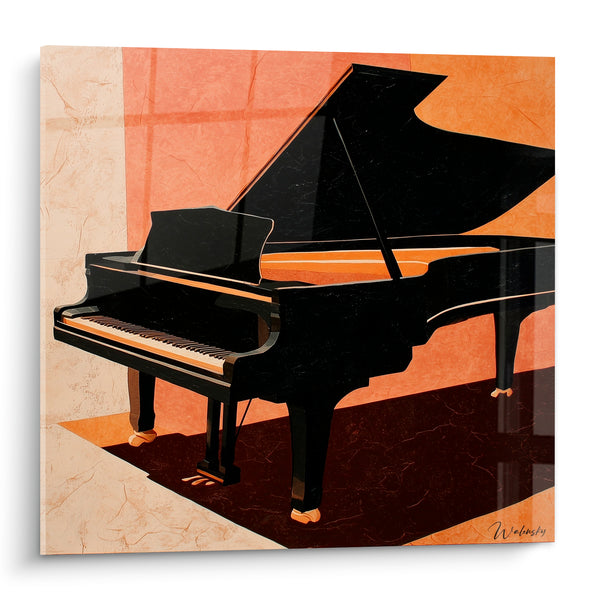 Cuadro Música piano negro fondo terracota - Espera del concierto - Edición Música