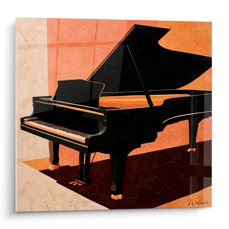 Tableau Musique piano noir fond terracotta - Attente du concert - Edition Musique
