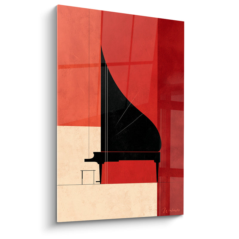 Tableau Musique noir et terracotta piano schématique - Tabouret miniature - Edition Musique