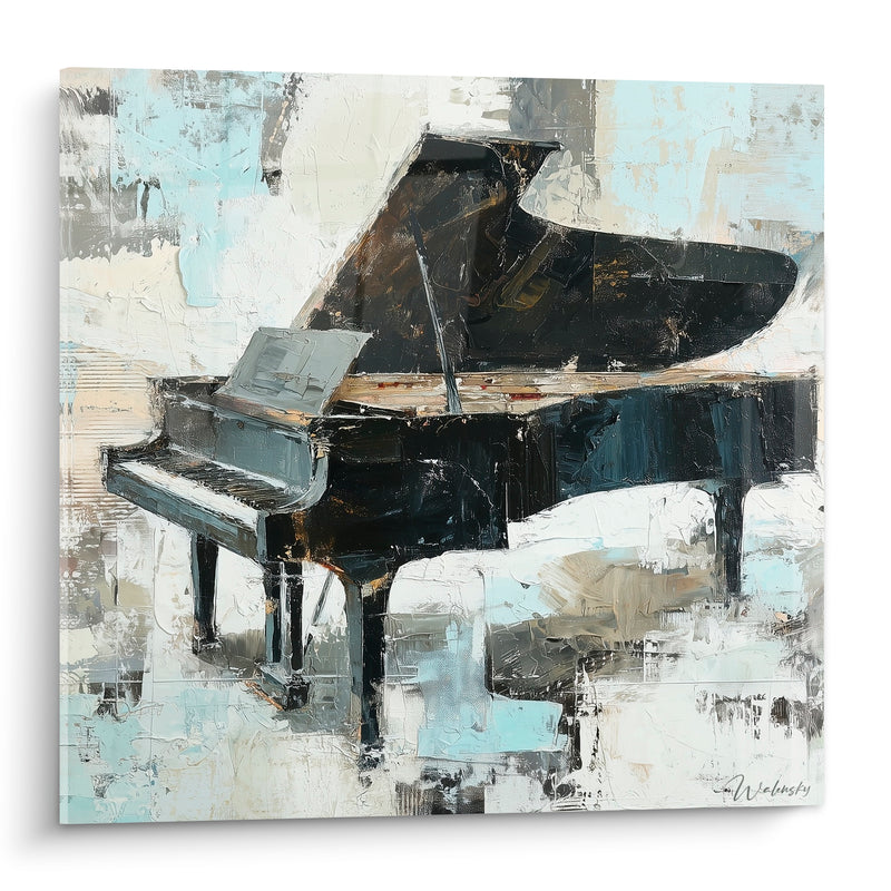 Tableau Musique piano noir bleu poudré texturé - Interlude silencieux - Edition Musique
