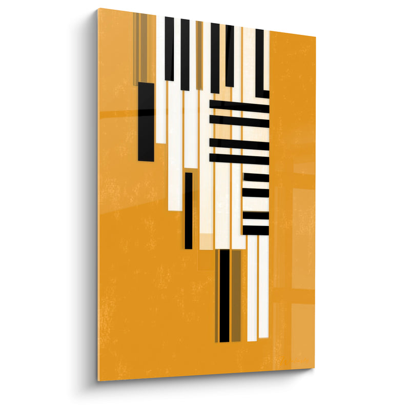 Tableau Musique jaune moutarde et noir touches déconstruites - Bandes horizontales entrecroisées - Edition Musique