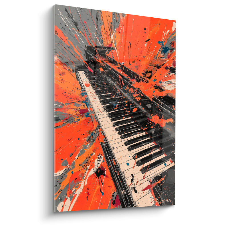 Tableau Musique orange et gris projections d'éclaboussures - Coulures radiales - Edition Musique