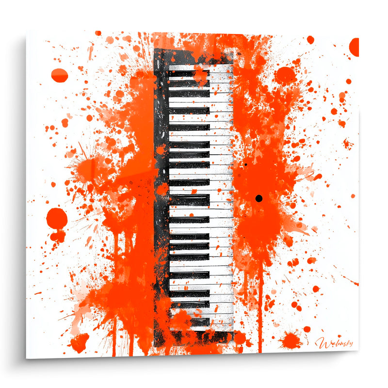 Tableau Musique clavier orange et blanc éclaboussé - Éclaboussure sonore - Edition Musique