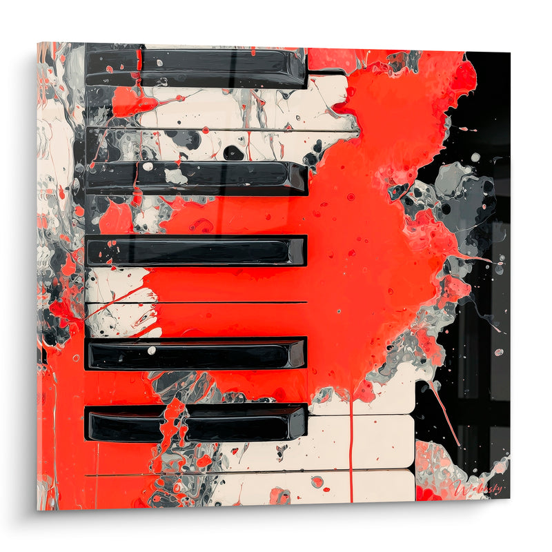 Tableau Musique clavier orange vif et noir éclaboussé - Improvisation débridée - Edition Musique