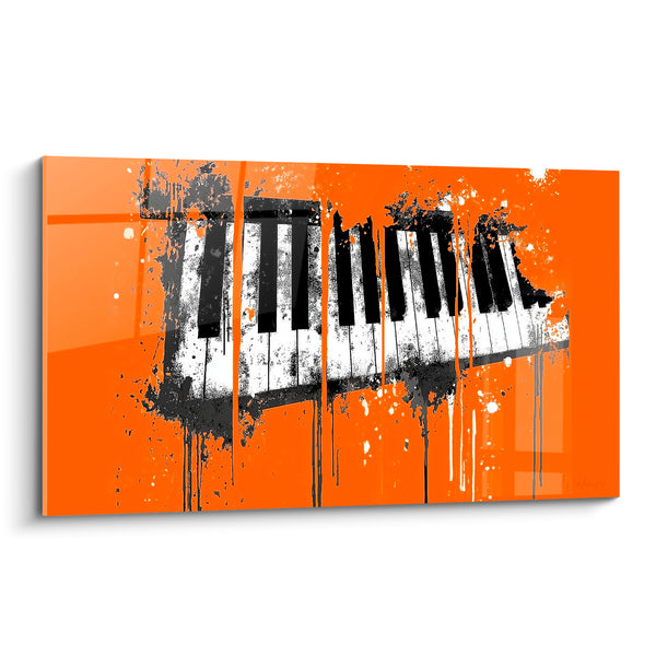 Orange and Black Music Painting - Dripping Keyboard - Vertical Splashes - Music Edition