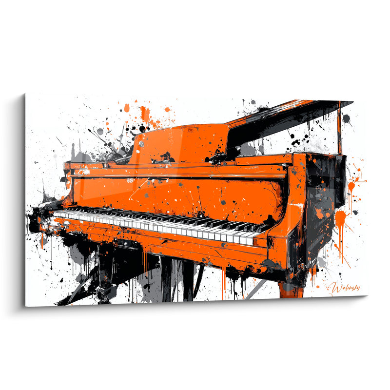 Tableau Musique orange et gris fond blanc éclaboussé - Fond immaculé - Edition Musique