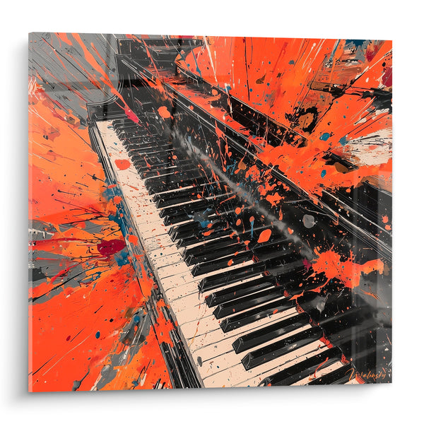 Cuadro Música naranja y gris salpicaduras azules - Racimo de pintura - Edición Música