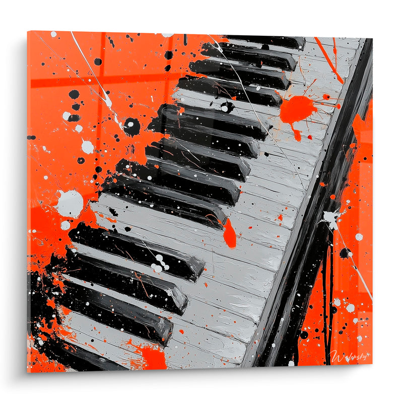 Tableau Musique orange et noir clavier piano éclaboussé - Éruption de notes - Edition Musique