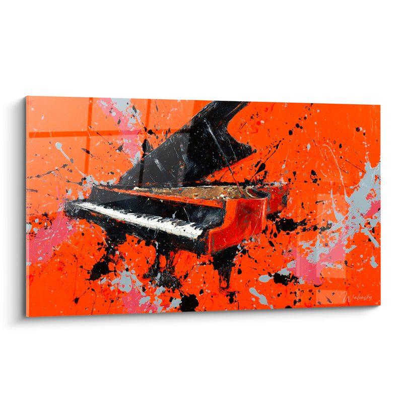 Tableau Musique orange et gris piano éclaboussé - Tourbillon de peinture - Edition Musique