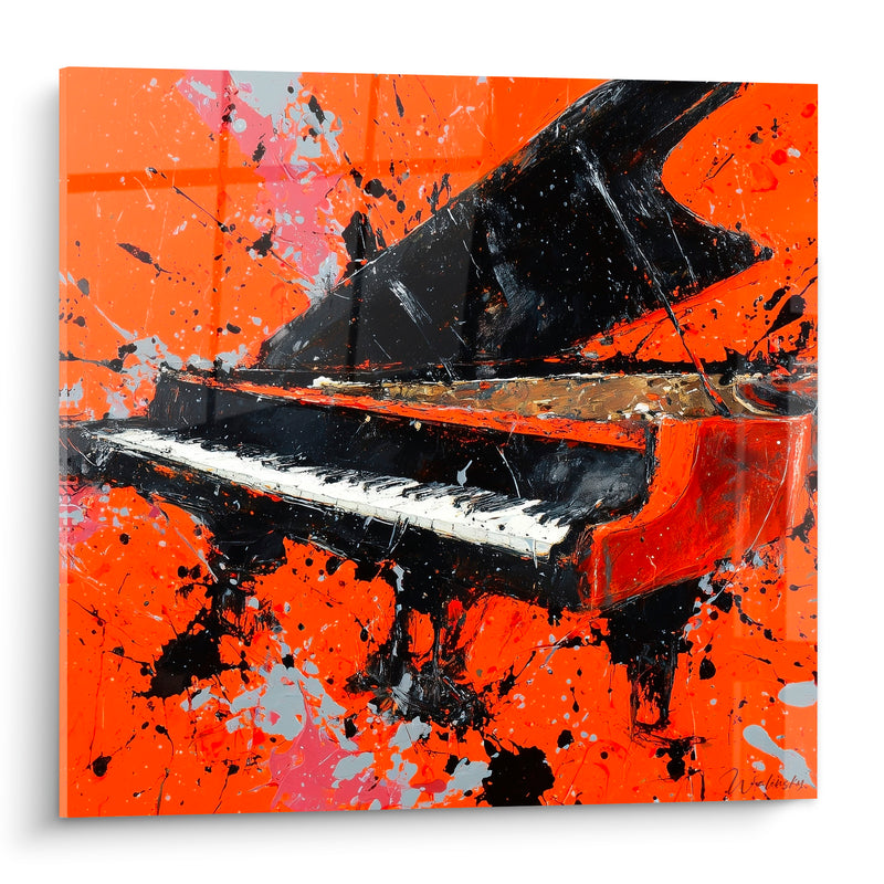 Tableau Musique piano orange et noir éclaboussé - Explosion sonore - Edition Musique