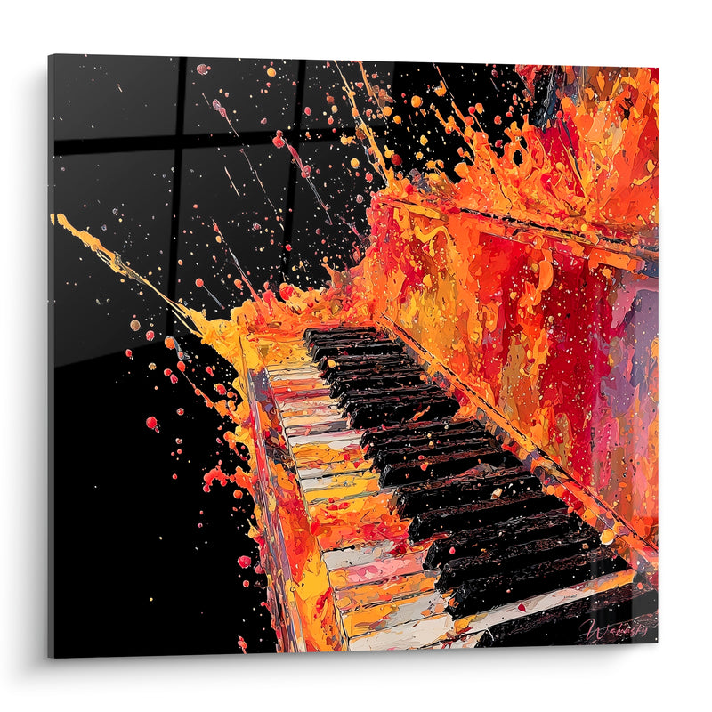 Tableau Musique piano orange et noir explosif - Éruption sonore - Edition Musique