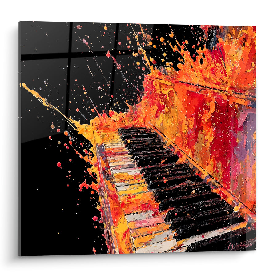 Tableau Musique piano orange et noir explosif - Éruption sonore - Edition Musique