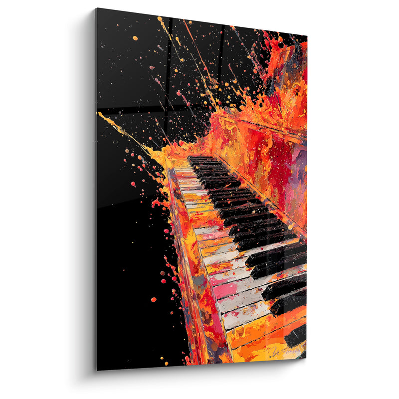 Tableau Musique noir et jaune éclaboussures piano - Jaillissement de peinture - Edition Musique