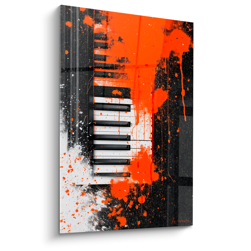 Tableau Musique clavier orange et blanc coulures diagonales - Éclaboussures blanches diagonales - Edition Musique