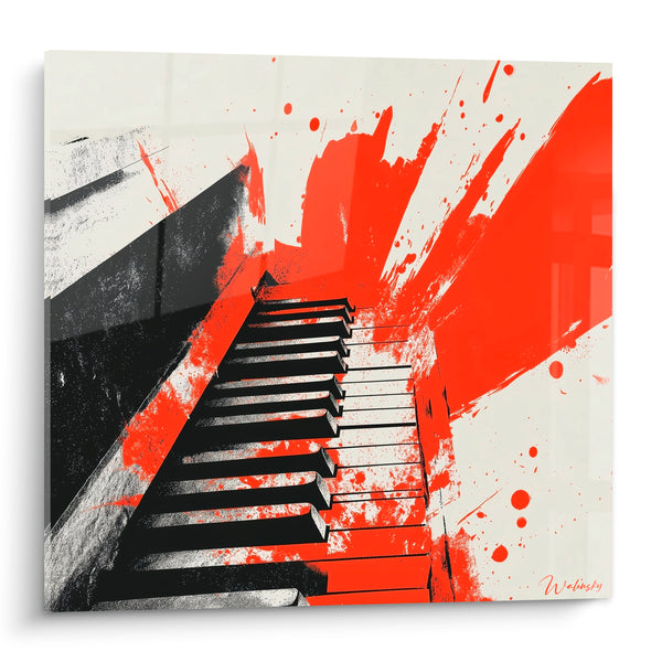 Music Painting Orange and Black Keyboard Splashed - Vibrant Improvisation - Music Edition