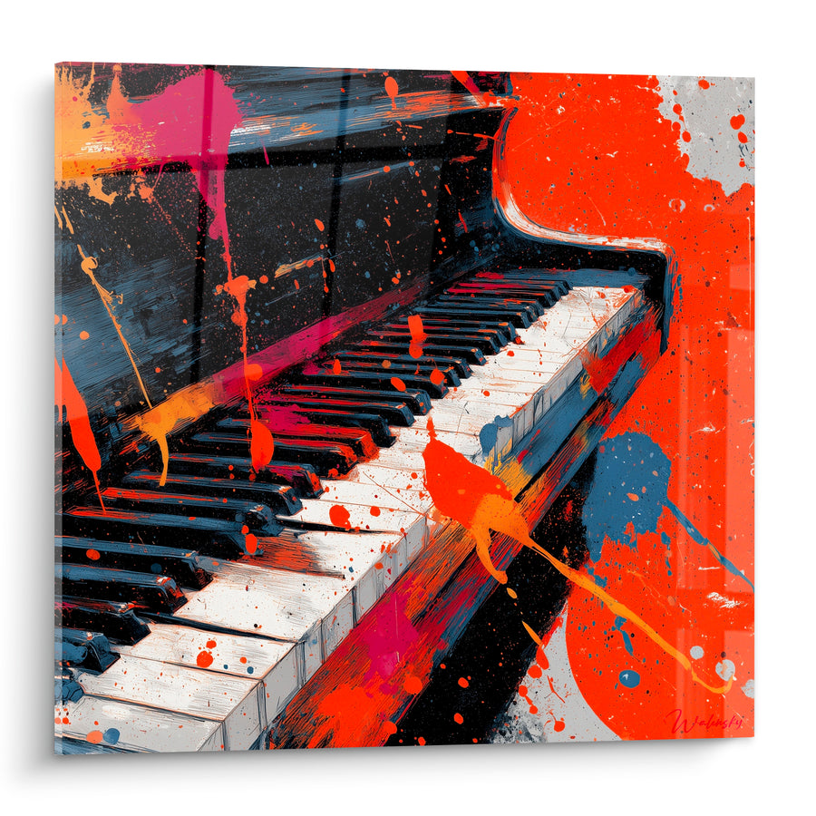 Tableau Musique orange et rose éclaboussures multicolores - Cercle orangé en fond - Edition Musique