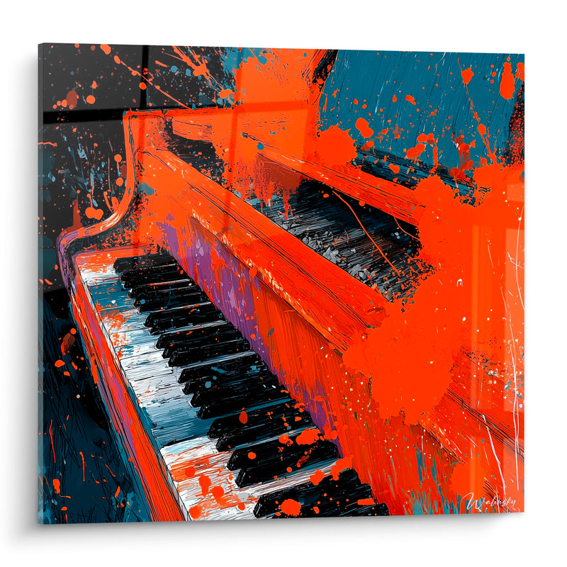 Tableau Musique piano orange et bleu éclaboussé - Éclat sonore - Edition Musique
