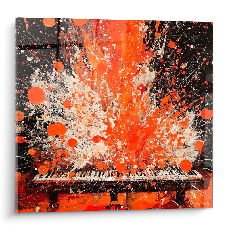 Tableau Musique piano orange et noir éclaboussures - Déflagration sonore - Edition Musique