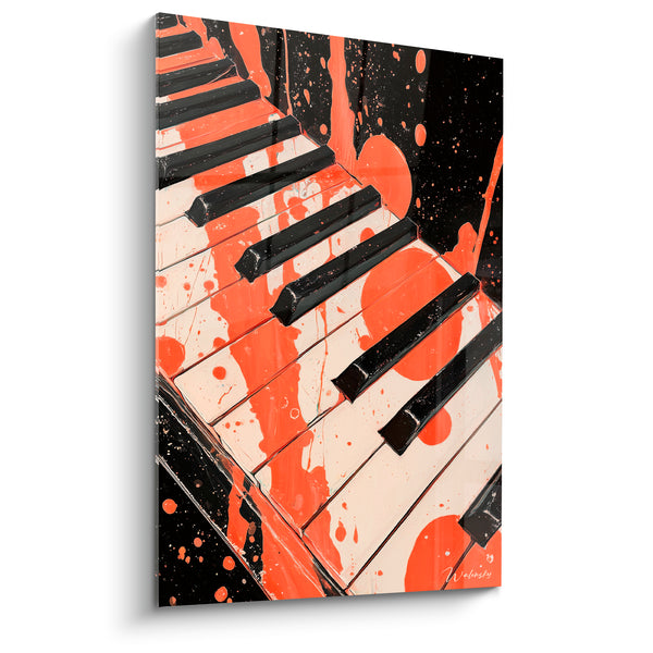 Music Painting Orange and Black Keyboard Drops - Paint Rain - Music Edition