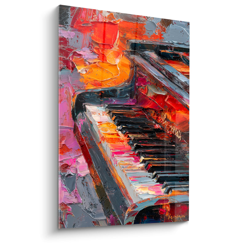 Tableau Musique orange et rose piano empâté - Couteau à peindre épais - Edition Musique