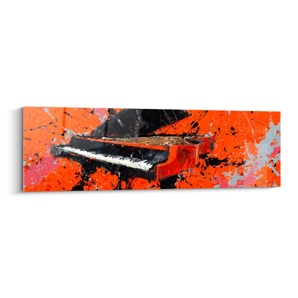 Cuadro Música piano naranja y gris salpicaduras panorámico - Formato panorámico alargado - Edición Música