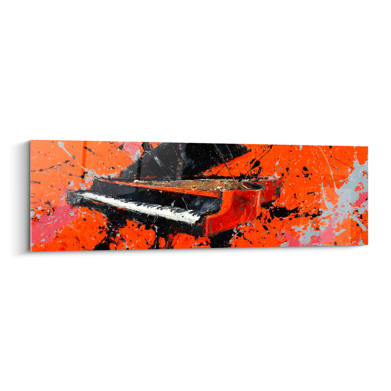 Tableau Musique piano orange et gris éclaboussures panoramiques - Format panoramique allongé - Edition Musique