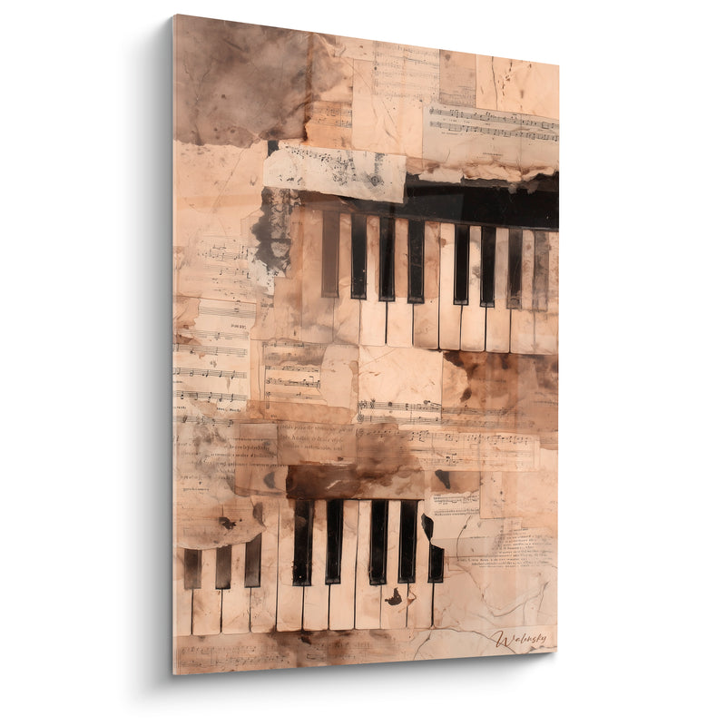 Tableau Musique clavier ivoire et partitions sépia - Mémoire d'une sonate - Edition Musique