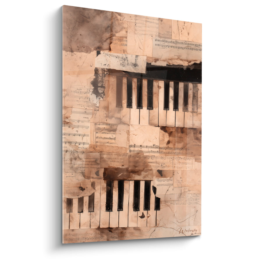 Tableau Musique clavier ivoire et partitions sépia - Mémoire d'une sonate - Edition Musique