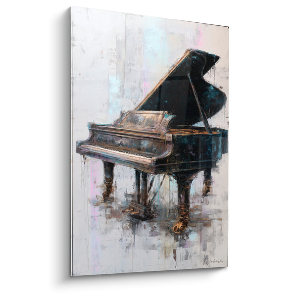 Black and White Music Painting - Grand Piano with Golden Sculpted Feet - Music Edition