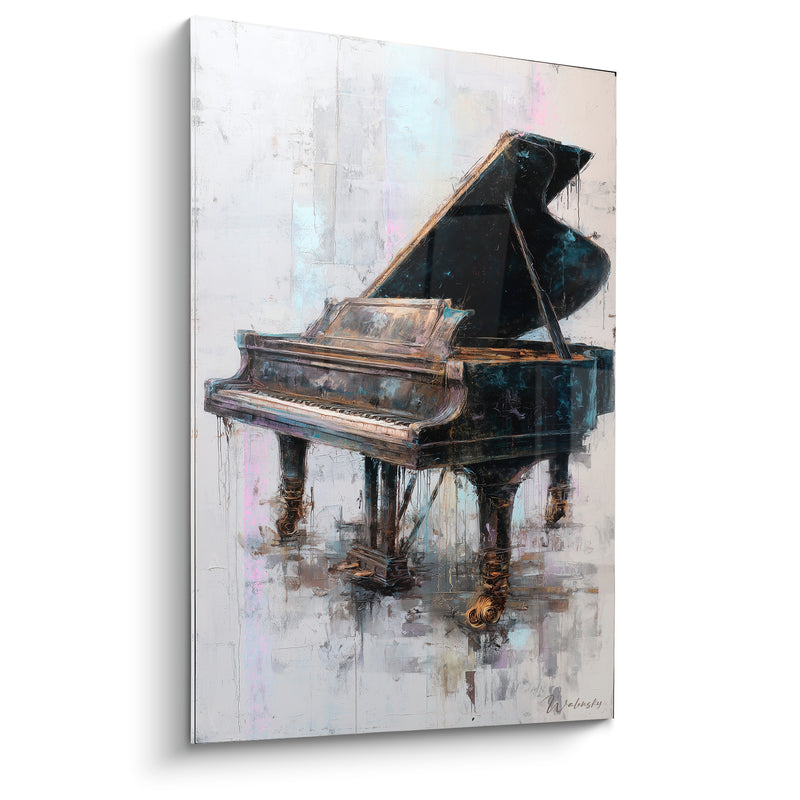Tableau Musique noir et blanc piano à queue isolé - Pieds sculptés dorés - Edition Musique