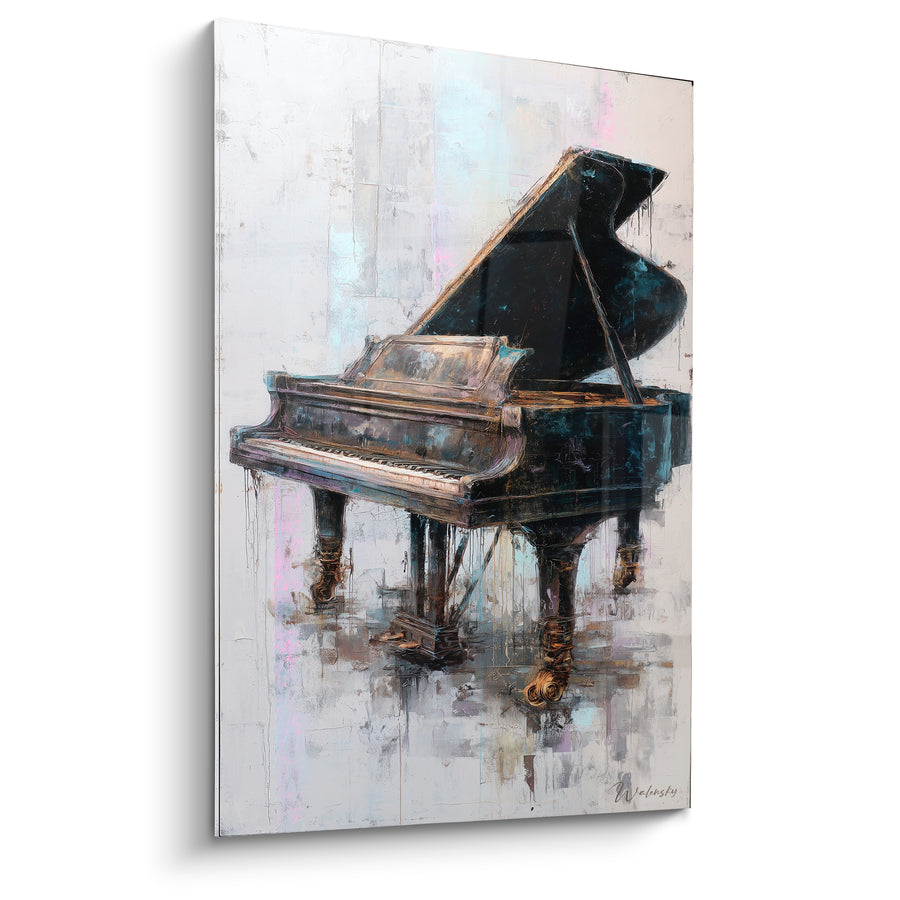 Tableau Musique noir et blanc piano à queue isolé - Pieds sculptés dorés - Edition Musique