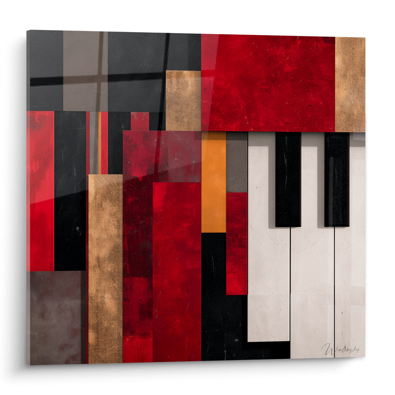 Tableau Musique rouge bordeaux et or piano abstrait - Nocturne en accords - Edition Musique